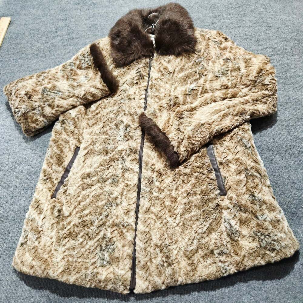 Dennis Basso Sterling Faux Fur Coat Size L Brown